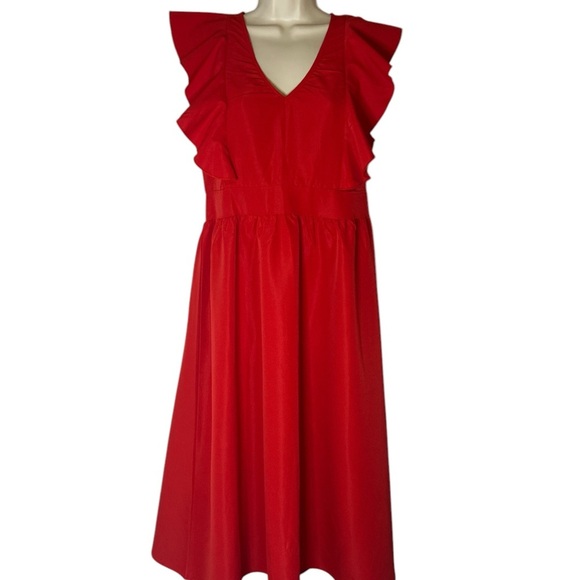 Sunday Up Red Sundress with Flutter Sleeves and V-neck for Cocktail - Picture 2 of 6